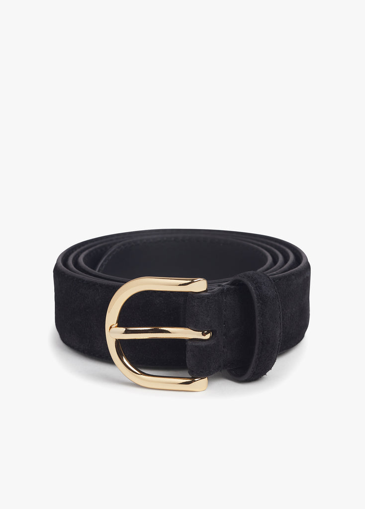 Black Suede Belt Gold Chain Statement Hardware M/L Minimalist Modern Black Gold Suede Statement Belt | Women main image 3