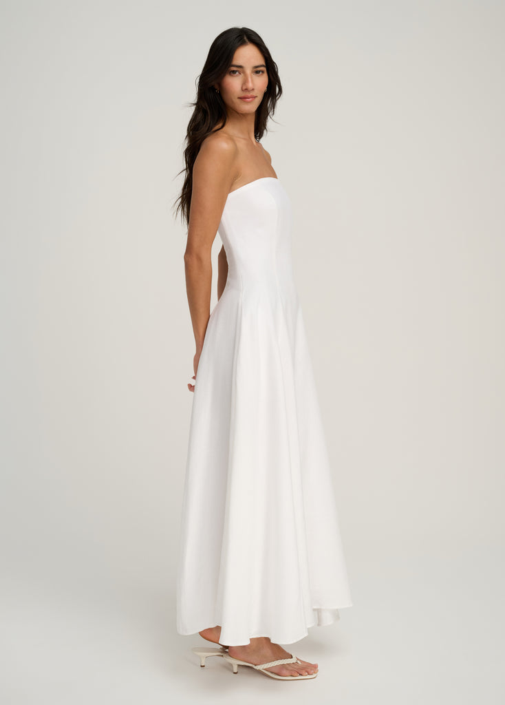 chinese dress ladies Talia Linen Pintuck Maxi Dress in White – Lusana main image 1