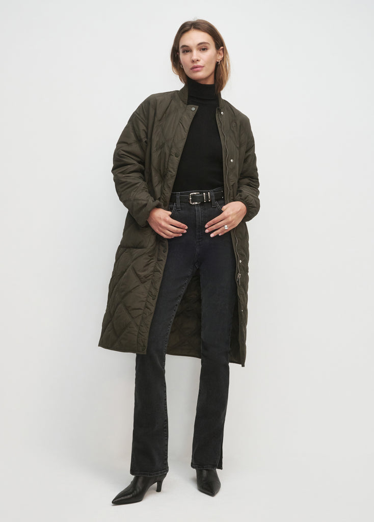 The Walk in the Park Jacket Dark Olive | Quilted, Cozy Midi for