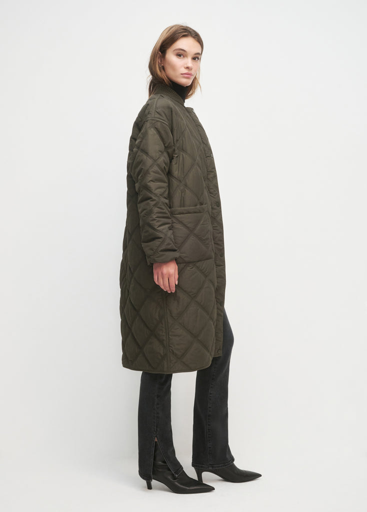 The Walk in the Park Jacket Dark Olive | Quilted, Cozy Midi for