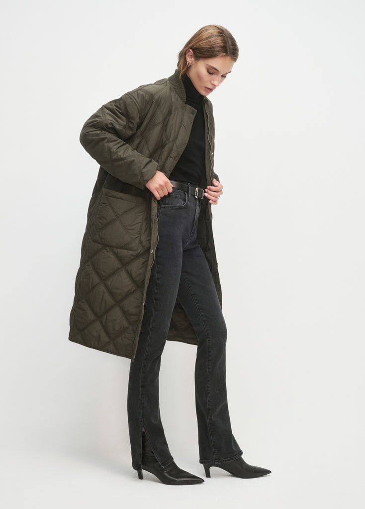 The Walk in the Park Jacket Dark Olive | Quilted, Cozy Midi for