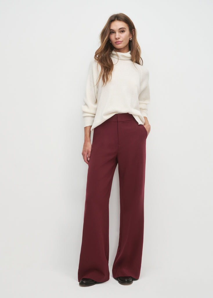 Jones Wide Leg Pant | Burgundy High-Rise Trousers with Elegant Flair