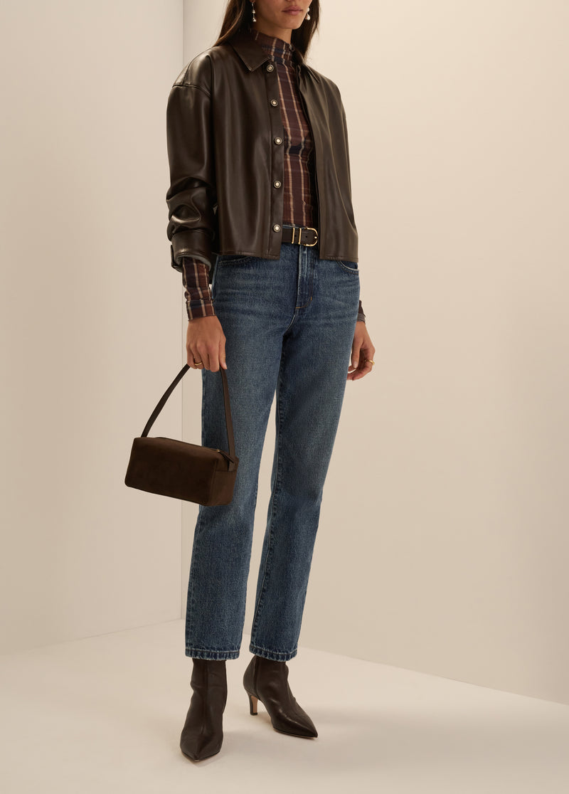 THE VEGAN LEATHER CROP BRADY SHIRT