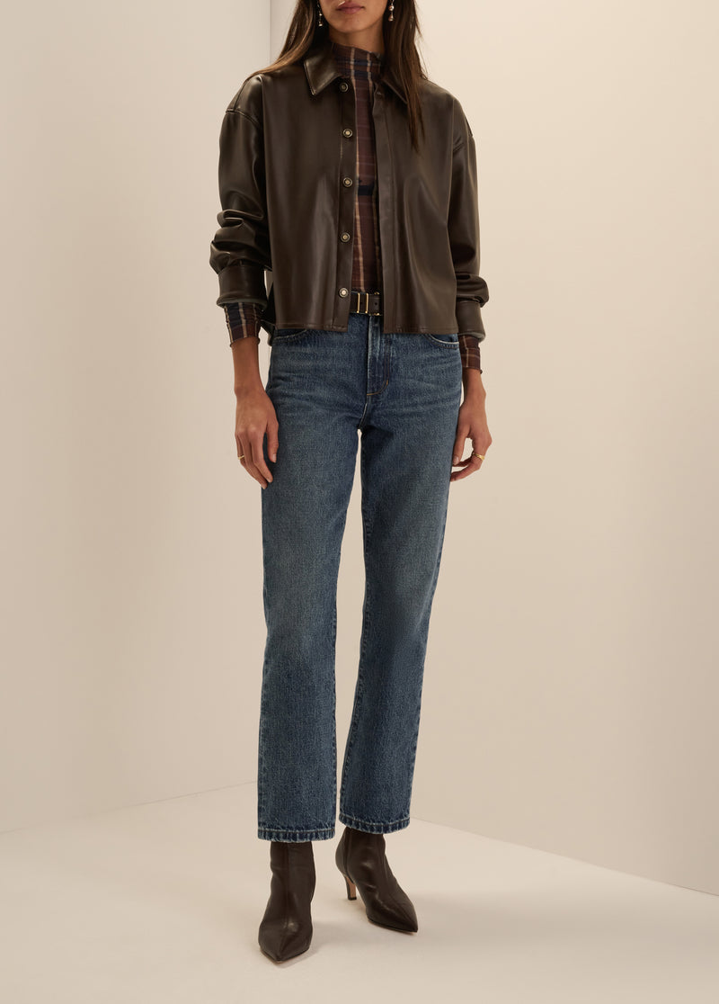 THE VEGAN LEATHER CROP BRADY SHIRT
