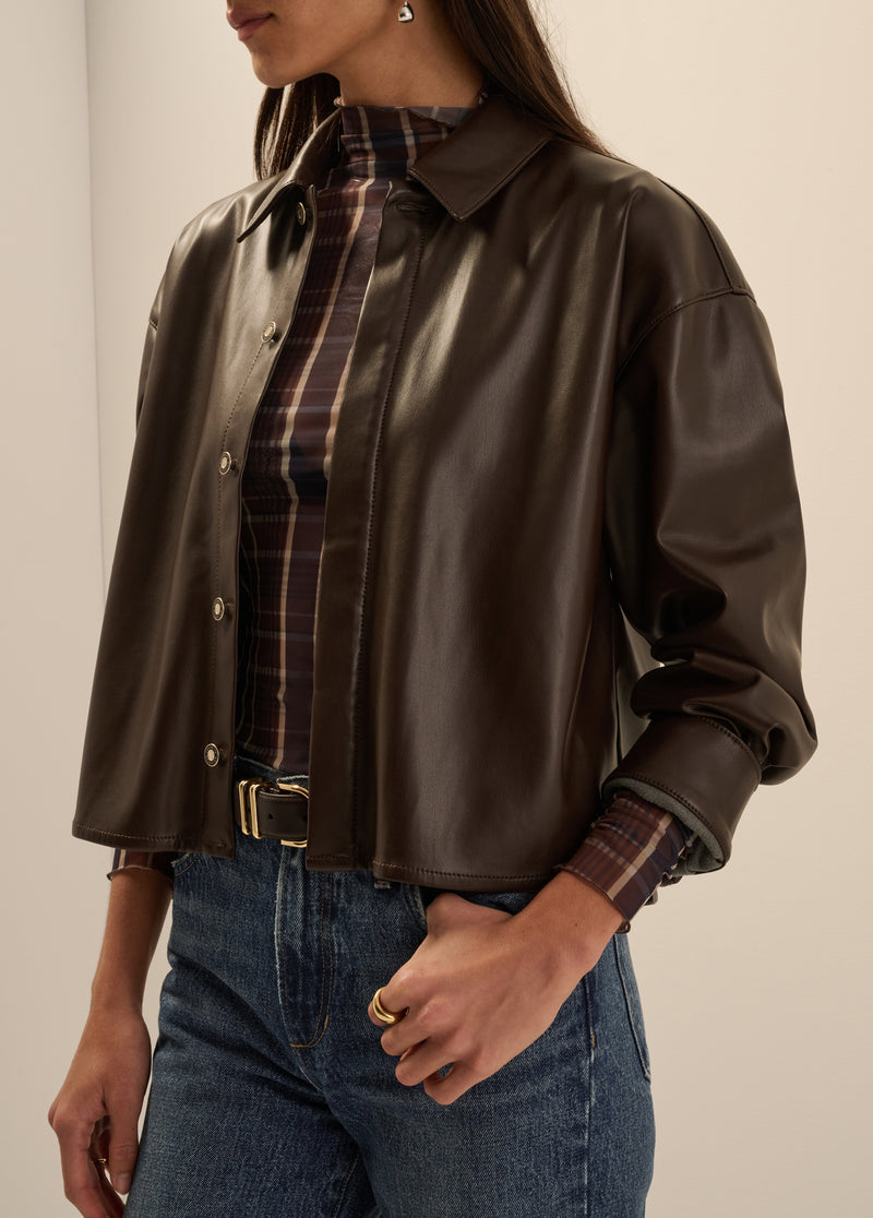 THE VEGAN LEATHER CROP BRADY SHIRT