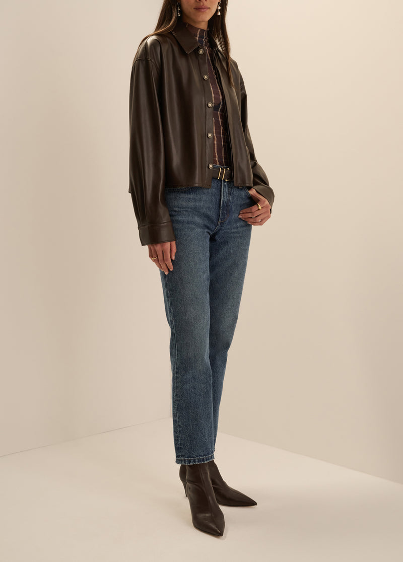 THE VEGAN LEATHER CROP BRADY SHIRT
