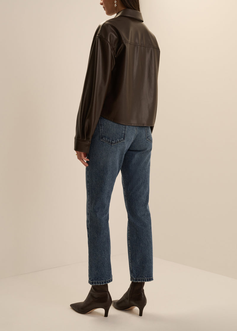 THE VEGAN LEATHER CROP BRADY SHIRT