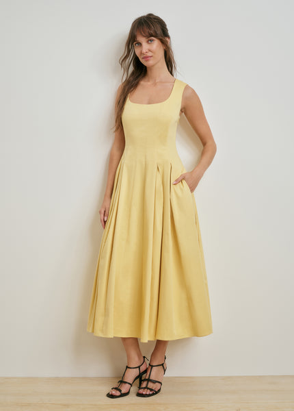 The Muse Dress Golden 4 by Favorite Daughter, 98% Cotton Poplin, Stretchy Fit, Women's Size 4