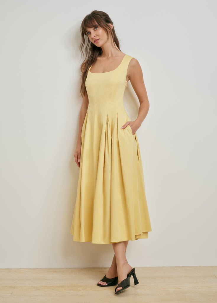 The Muse Dress Golden 4 by Favorite Daughter, 98% Cotton Poplin, Stretchy Fit, Women's Size 4