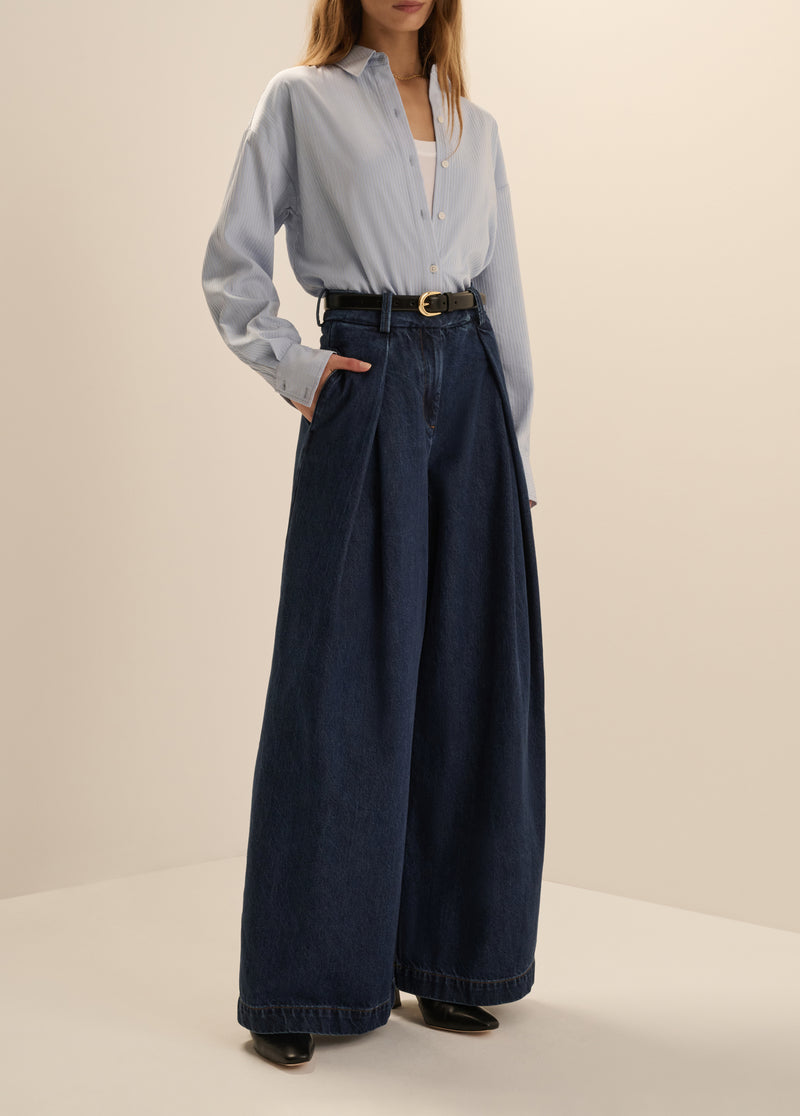THE PETITE DENIM PLEATS FOR DAYS PANT
