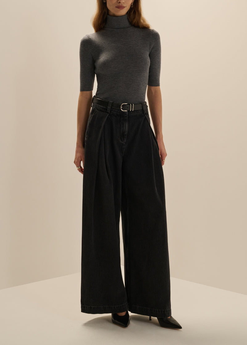 THE PETITE DENIM PLEATS FOR DAYS PANT