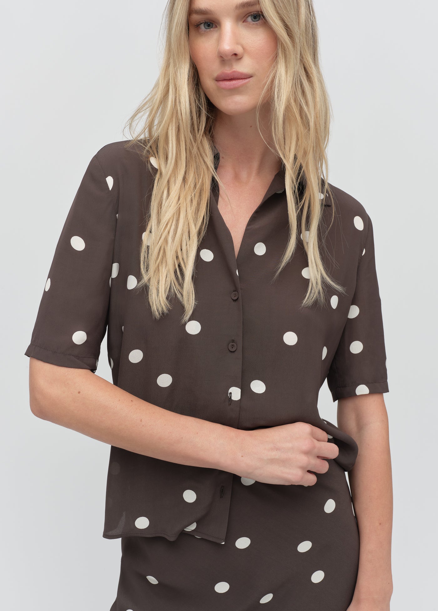polka dot dress shirt womens Buy White/Black Polka Dot Fitted Stretch Essential Long Sleeve Shirt from Next USA