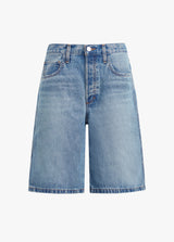 【2plan】Teddy raw one tuck Bermuda denim LifeShe Women's Denim Long Shorts Casual Baggy Bermuda Low